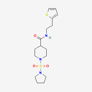 molecular formula C16H25N3O3S2 B2969453 1-(pyrrolidin-1-ylsulfonyl)-N-(2-(thiophen-2-yl)ethyl)piperidine-4-carboxamide CAS No. 1448064-85-4