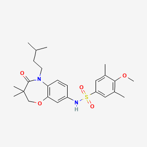 molecular formula C25H34N2O5S B2969467 N-(5-isopentyl-3,3-dimethyl-4-oxo-2,3,4,5-tetrahydrobenzo[b][1,4]oxazepin-8-yl)-4-methoxy-3,5-dimethylbenzenesulfonamide CAS No. 921908-05-6
