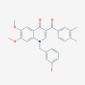 molecular formula C27H24FNO4 B2969476 3-(3,4-Dimethylbenzoyl)-1-[(3-fluorophenyl)methyl]-6,7-dimethoxy-1,4-dihydroquinolin-4-one CAS No. 866727-19-7