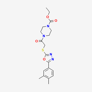 molecular formula C19H24N4O4S B2969479 Ethyl 4-({[5-(3,4-dimethylphenyl)-1,3,4-oxadiazol-2-yl]thio}acetyl)piperazine-1-carboxylate CAS No. 851129-41-4
