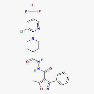 molecular formula C23H21ClF3N5O3 B2969484 N'-({1-[3-氯-5-(三氟甲基)-2-吡啶基]-4-哌啶基}羰基)-5-甲基-3-苯基-4-异恶唑甲酰肼 CAS No. 338761-54-9
