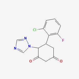 molecular formula C14H11ClFN3O2 B2969486 5-(2-chloro-6-fluorophenyl)-4-(1H-1,2,4-triazol-1-yl)-1,3-cyclohexanedione CAS No. 439121-24-1