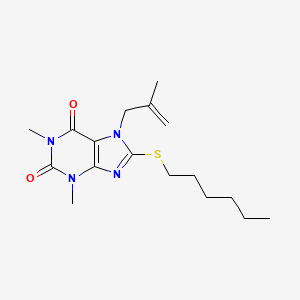 molecular formula C17H26N4O2S B2969517 8-Hexylsulfanyl-1,3-dimethyl-7-(2-methylprop-2-enyl)purine-2,6-dione CAS No. 333435-94-2