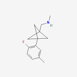 molecular formula C14H18FN B2969521 1-[3-(2-Fluoro-5-methylphenyl)-1-bicyclo[1.1.1]pentanyl]-N-methylmethanamine CAS No. 2287319-22-4