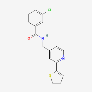 molecular formula C17H13ClN2OS B2969541 3-chloro-N-((2-(thiophen-2-yl)pyridin-4-yl)methyl)benzamide CAS No. 2034546-25-1