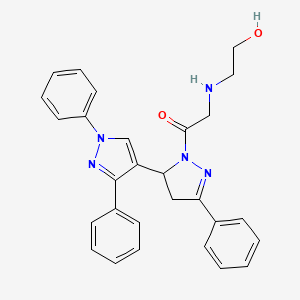 molecular formula C28H27N5O2 B2969545 2-((2-hydroxyethyl)amino)-1-(1',3',5-triphenyl-3,4-dihydro-1'H,2H-[3,4'-bipyrazol]-2-yl)ethanone CAS No. 1020051-88-0