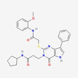 molecular formula C29H31N5O4S B2969561 N-cyclopentyl-3-(2-((2-((2-methoxyphenyl)amino)-2-oxoethyl)thio)-4-oxo-7-phenyl-4,5-dihydro-3H-pyrrolo[3,2-d]pyrimidin-3-yl)propanamide CAS No. 2034455-14-4