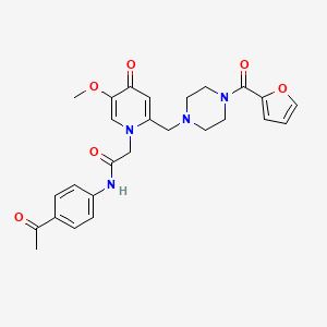 molecular formula C26H28N4O6 B2969572 N-(4-acetylphenyl)-2-(2-((4-(furan-2-carbonyl)piperazin-1-yl)methyl)-5-methoxy-4-oxopyridin-1(4H)-yl)acetamide CAS No. 921495-83-2