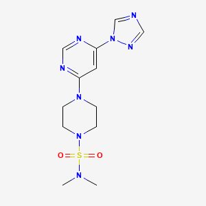 molecular formula C12H18N8O2S B2969575 4-(6-(1H-1,2,4-triazol-1-yl)pyrimidin-4-yl)-N,N-dimethylpiperazine-1-sulfonamide CAS No. 1788949-17-6
