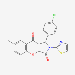 molecular formula C21H13ClN2O3S B2969586 1-(4-Chlorophenyl)-7-methyl-2-(thiazol-2-yl)-1,2-dihydrochromeno[2,3-c]pyrrole-3,9-dione CAS No. 632314-61-5