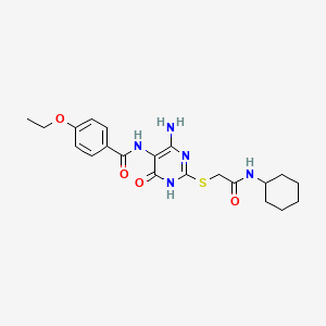 molecular formula C21H27N5O4S B2969594 N-(4-amino-2-((2-(cyclohexylamino)-2-oxoethyl)thio)-6-oxo-1,6-dihydropyrimidin-5-yl)-4-ethoxybenzamide CAS No. 888418-30-2