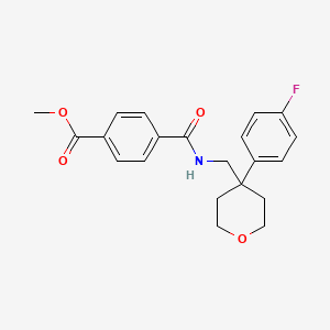 molecular formula C21H22FNO4 B2969595 methyl 4-(((4-(4-fluorophenyl)tetrahydro-2H-pyran-4-yl)methyl)carbamoyl)benzoate CAS No. 1251698-12-0