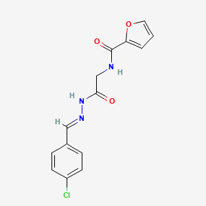molecular formula C14H12ClN3O3 B2969597 (E)-N-(2-(2-(4-chlorobenzylidene)hydrazinyl)-2-oxoethyl)furan-2-carboxamide CAS No. 391886-05-8