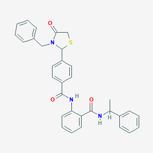 molecular formula C32H29N3O3S B296960 2-{[4-(3-benzyl-4-oxo-1,3-thiazolidin-2-yl)benzoyl]amino}-N-(1-phenylethyl)benzamide 