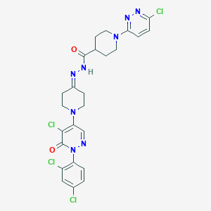molecular formula C25H24Cl4N8O2 B2969606 N'-(1-(5-Chloro-1-(2,4-dichlorophenyl)-6-oxo-1,6-dihydro-4-pyridazinyl)-4-piperidinylidene)-1-(6-chloro-3-pyridazinyl)-4-piperidinecarbohydrazide CAS No. 338413-82-4