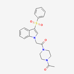 molecular formula C22H23N3O4S B2969622 1-(4-acetylpiperazin-1-yl)-2-(3-(phenylsulfonyl)-1H-indol-1-yl)ethanone CAS No. 942003-73-8