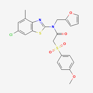 molecular formula C22H19ClN2O5S2 B2969631 N-(6-chloro-4-methylbenzo[d]thiazol-2-yl)-N-(furan-2-ylmethyl)-2-((4-methoxyphenyl)sulfonyl)acetamide CAS No. 923503-94-0