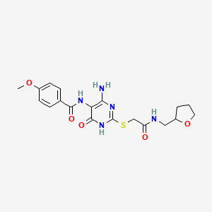 molecular formula C19H23N5O5S B2969633 N-(4-amino-6-oxo-2-((2-oxo-2-(((tetrahydrofuran-2-yl)methyl)amino)ethyl)thio)-1,6-dihydropyrimidin-5-yl)-4-methoxybenzamide CAS No. 888418-47-1