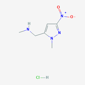 molecular formula C6H11ClN4O2 B2969636 Methyl[(1-methyl-3-nitro-1H-pyrazol-5-yl)methyl]amine hydrochloride CAS No. 1432030-33-5