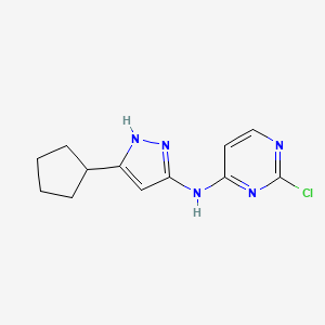 molecular formula C12H14ClN5 B2969642 2-chloro-N-(5-cyclopentyl-2H-pyrazol-3-yl)pyrimidin-4-amine CAS No. 1000895-30-6
