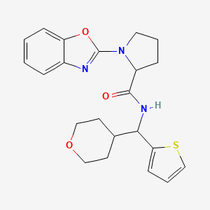 molecular formula C22H25N3O3S B2969645 1-(benzo[d]oxazol-2-yl)-N-((tetrahydro-2H-pyran-4-yl)(thiophen-2-yl)methyl)pyrrolidine-2-carboxamide CAS No. 2307998-89-4
