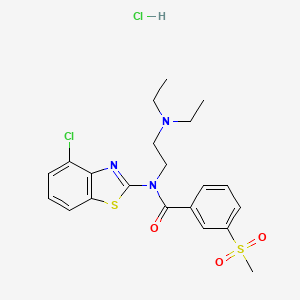 molecular formula C21H25Cl2N3O3S2 B2969646 N-(4-氯苯并[d]噻唑-2-基)-N-(2-(二乙氨基)乙基)-3-(甲磺酰基)苯甲酰胺盐酸盐 CAS No. 1216516-85-6