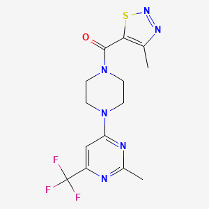 molecular formula C14H15F3N6OS B2969647 (4-Methyl-1,2,3-thiadiazol-5-yl)(4-(2-methyl-6-(trifluoromethyl)pyrimidin-4-yl)piperazin-1-yl)methanone CAS No. 2034442-42-5