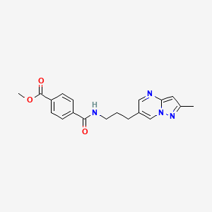 molecular formula C19H20N4O3 B2969648 Methyl 4-((3-(2-methylpyrazolo[1,5-a]pyrimidin-6-yl)propyl)carbamoyl)benzoate CAS No. 1797862-35-1