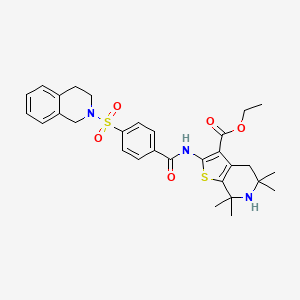 molecular formula C30H35N3O5S2 B2969650 ethyl 2-[[4-(3,4-dihydro-1H-isoquinolin-2-ylsulfonyl)benzoyl]amino]-5,5,7,7-tetramethyl-4,6-dihydrothieno[2,3-c]pyridine-3-carboxylate CAS No. 449783-23-7
