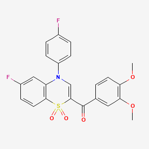 molecular formula C23H17F2NO5S B2969655 (3,4-dimethoxyphenyl)[6-fluoro-4-(4-fluorophenyl)-1,1-dioxido-4H-1,4-benzothiazin-2-yl]methanone CAS No. 1114659-25-4