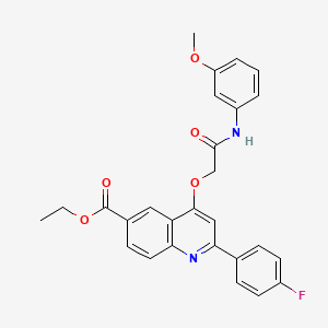 molecular formula C27H23FN2O5 B2969677 Ethyl 2-(4-fluorophenyl)-4-(2-((3-methoxyphenyl)amino)-2-oxoethoxy)quinoline-6-carboxylate CAS No. 1114835-90-3