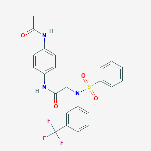 molecular formula C23H20F3N3O4S B296968 N-[4-(acetylamino)phenyl]-2-[(phenylsulfonyl)-3-(trifluoromethyl)anilino]acetamide 