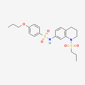 molecular formula C21H28N2O5S2 B2969688 4-propoxy-N-(1-(propylsulfonyl)-1,2,3,4-tetrahydroquinolin-7-yl)benzenesulfonamide CAS No. 946353-20-4
