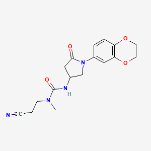 molecular formula C17H20N4O4 B2969710 1-(2-氰乙基)-3-(1-(2,3-二氢苯并[b][1,4]二氧杂环-6-基)-5-氧代吡咯烷-3-基)-1-甲基脲 CAS No. 894036-17-0
