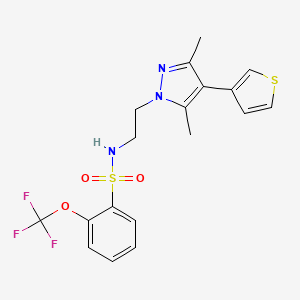molecular formula C18H18F3N3O3S2 B2969711 N-(2-(3,5-dimethyl-4-(thiophen-3-yl)-1H-pyrazol-1-yl)ethyl)-2-(trifluoromethoxy)benzenesulfonamide CAS No. 2034511-05-0