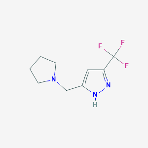 molecular formula C9H12F3N3 B2969720 3-[(pyrrolidin-1-yl)methyl]-5-(trifluoromethyl)-1H-pyrazole CAS No. 2093512-19-5