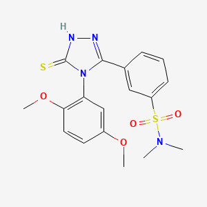 molecular formula C18H20N4O4S2 B2969722 3-[4-(2,5-dimethoxyphenyl)-5-sulfanyl-4H-1,2,4-triazol-3-yl]-N,N-dimethylbenzene-1-sulfonamide CAS No. 380437-00-3