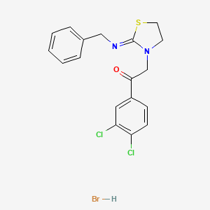 molecular formula C18H17BrCl2N2OS B2969725 (E)-2-(2-(benzylimino)thiazolidin-3-yl)-1-(3,4-dichlorophenyl)ethanone hydrobromide CAS No. 474628-33-6