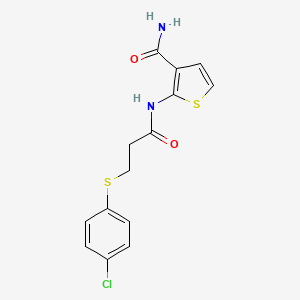 molecular formula C14H13ClN2O2S2 B2969737 2-(3-((4-Chlorophenyl)thio)propanamido)thiophene-3-carboxamide CAS No. 895479-87-5