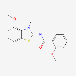 molecular formula C18H18N2O3S B2969746 2-methoxy-N-(4-methoxy-3,7-dimethyl-1,3-benzothiazol-2-ylidene)benzamide CAS No. 868370-49-4