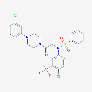 molecular formula C26H24Cl2F3N3O3S B296975 N-{2-[4-(5-chloro-2-methylphenyl)-1-piperazinyl]-2-oxoethyl}-N-[4-chloro-3-(trifluoromethyl)phenyl]benzenesulfonamide 