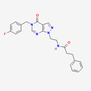 molecular formula C23H22FN5O2 B2969756 N-(2-(5-(4-fluorobenzyl)-4-oxo-4,5-dihydro-1H-pyrazolo[3,4-d]pyrimidin-1-yl)ethyl)-3-phenylpropanamide CAS No. 922060-01-3
