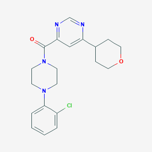 molecular formula C20H23ClN4O2 B2969772 [4-(2-Chlorophenyl)piperazin-1-yl]-[6-(oxan-4-yl)pyrimidin-4-yl]methanone CAS No. 2415551-85-6
