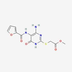 molecular formula C12H12N4O5S B2969774 Methyl 2-((4-amino-5-(furan-2-carboxamido)-6-oxo-1,6-dihydropyrimidin-2-yl)thio)acetate CAS No. 868226-67-9