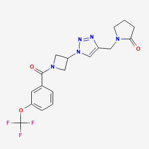 molecular formula C18H18F3N5O3 B2969778 1-((1-(1-(3-(trifluoromethoxy)benzoyl)azetidin-3-yl)-1H-1,2,3-triazol-4-yl)methyl)pyrrolidin-2-one CAS No. 2034545-44-1