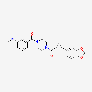 molecular formula C24H27N3O4 B2969780 (4-(2-(苯并[d][1,3]二氧杂环-5-基)环丙烷羰基)哌嗪-1-基)(3-(二甲氨基)苯基)甲苯酮 CAS No. 1219913-36-6