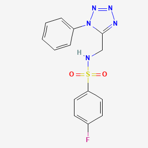 molecular formula C14H12FN5O2S B2969785 4-氟-N-((1-苯基-1H-四唑-5-基)甲基)苯磺酰胺 CAS No. 941875-15-6