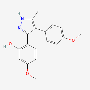 molecular formula C18H18N2O3 B2969786 5-methoxy-2-(4-(4-methoxyphenyl)-5-methyl-1H-pyrazol-3-yl)phenol CAS No. 385401-32-1