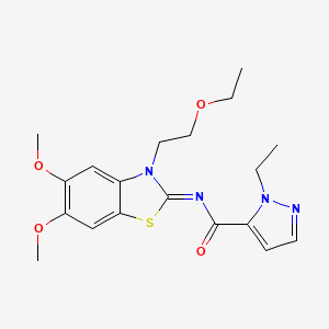 molecular formula C19H24N4O4S B2969793 (E)-N-(3-(2-ethoxyethyl)-5,6-dimethoxybenzo[d]thiazol-2(3H)-ylidene)-1-ethyl-1H-pyrazole-5-carboxamide CAS No. 1173486-08-2