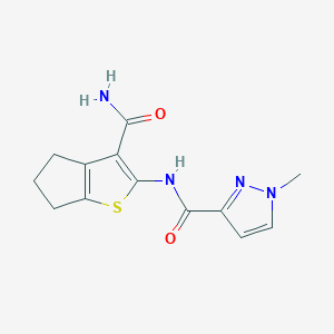 molecular formula C13H14N4O2S B2969812 N-(3-carbamoyl-5,6-dihydro-4H-cyclopenta[b]thiophen-2-yl)-1-methyl-1H-pyrazole-3-carboxamide CAS No. 1005583-76-5